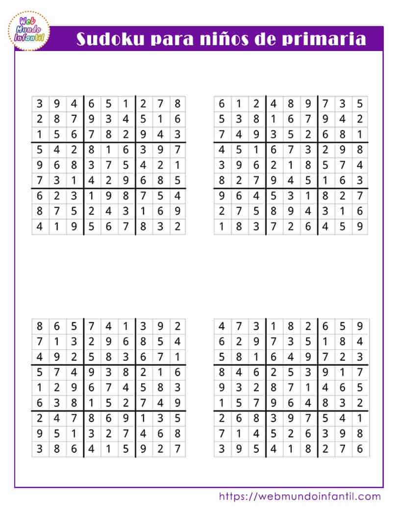 Sudoku Para Ni os De Primaria Para Imprimir En Pdf