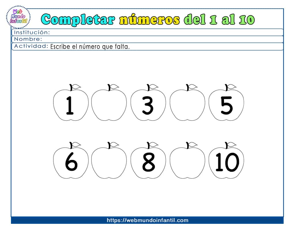 Actividades para completar números del 1 al 10