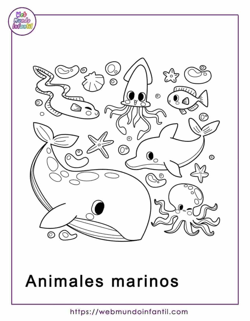 Animales acuáticos animados para colorear