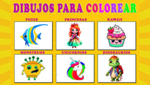Captura de pantalla del sitio web Mundo Infantil mostrando una selección de juegos para colorear online.