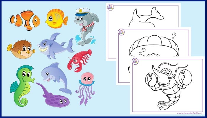 Dibujos de animales marinos para colorear e imprimir