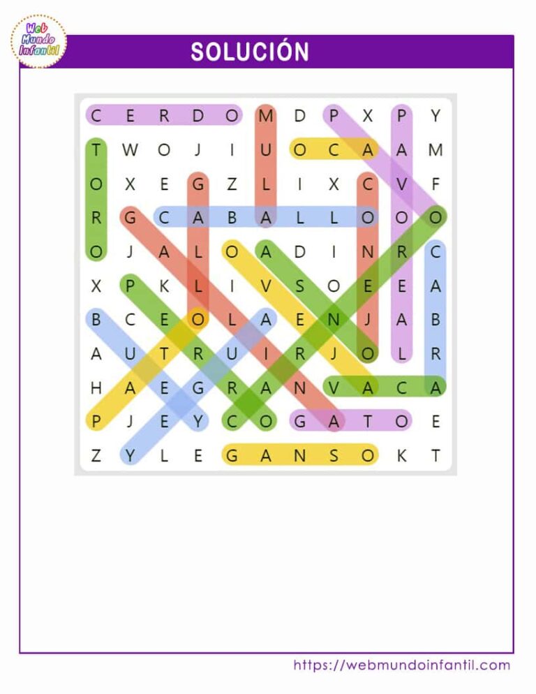 Sopa de letras animales de la granja para imprimir