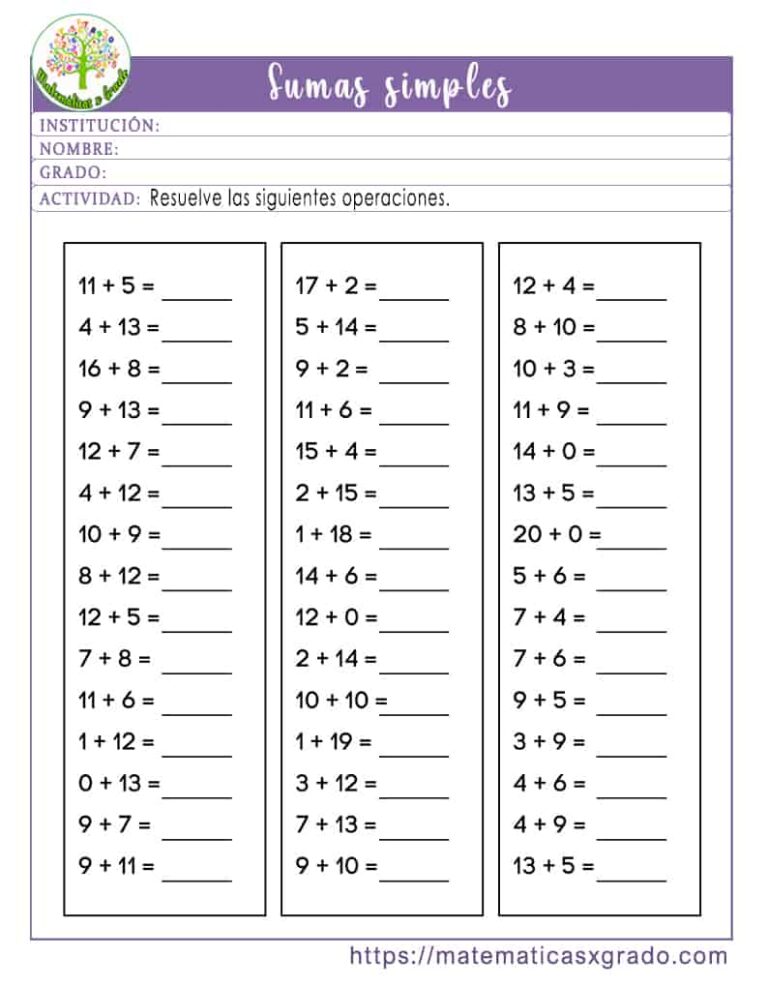 Fichas De Sumas 1 20 Hojas Para Imprimir Clave De Respuestas Images Fichas De Sumas 1 20 Hojas Para Imprimir Clave De Respuestas Images